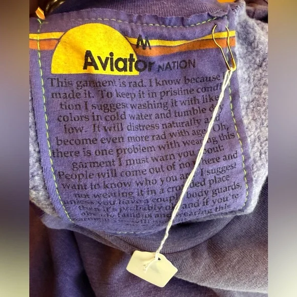 Aviator Nation Purple Relaxed Cropped Crew Neck Athleisure Sweatshirt size M NWT - Picture 4 of 5